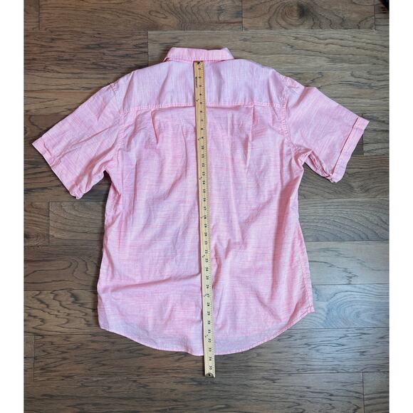 IZOD‎ Mens Short Sleeve Button Down Shirt Peach / Pink Casual - Picture 4 of 7